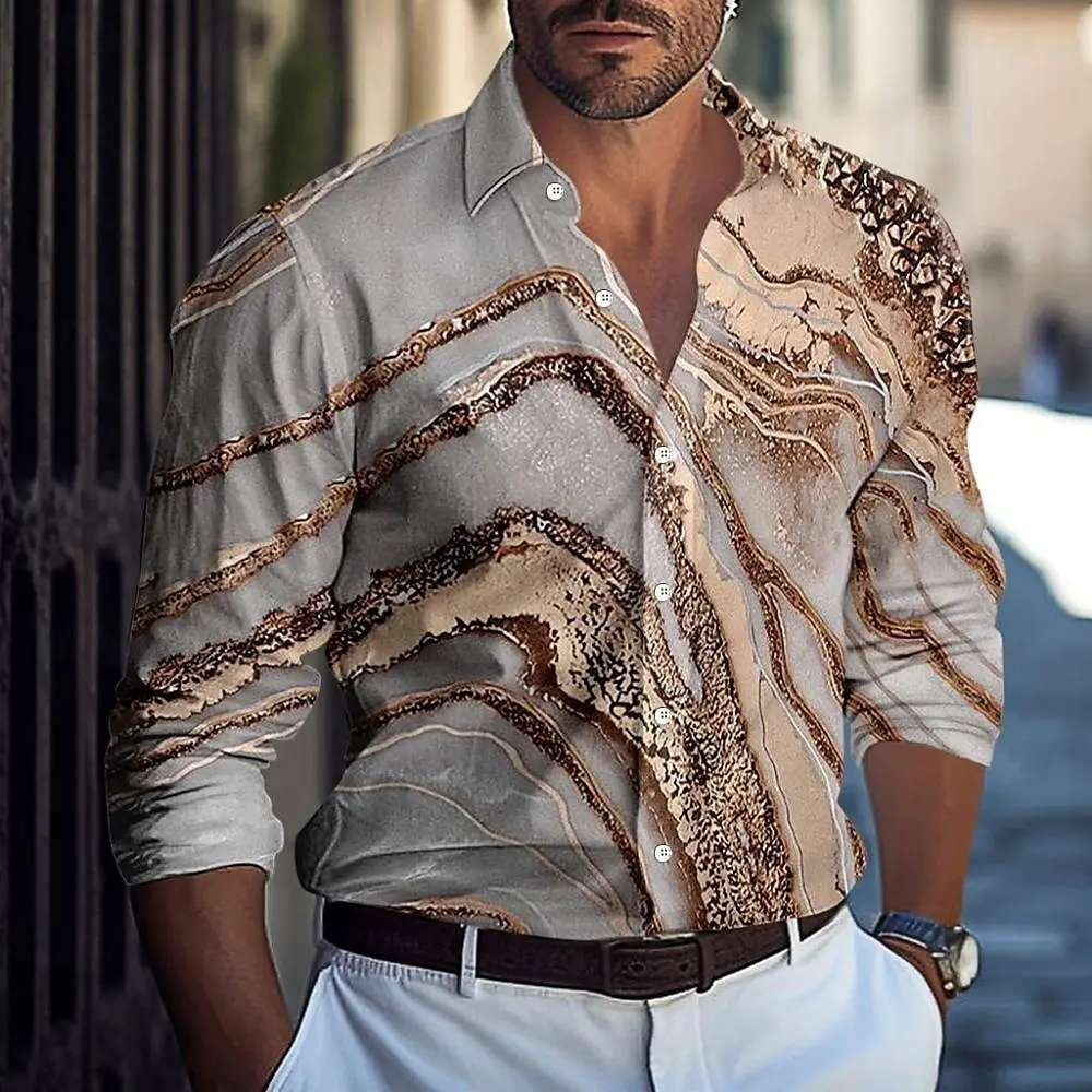 

Мужская мраморная абстрактная жидкая художественная рубашка на пуговицах, повседневная рубашка с длинным рукавом, модная уличная одежда, отложные рубашки с 3D принтом и воротником