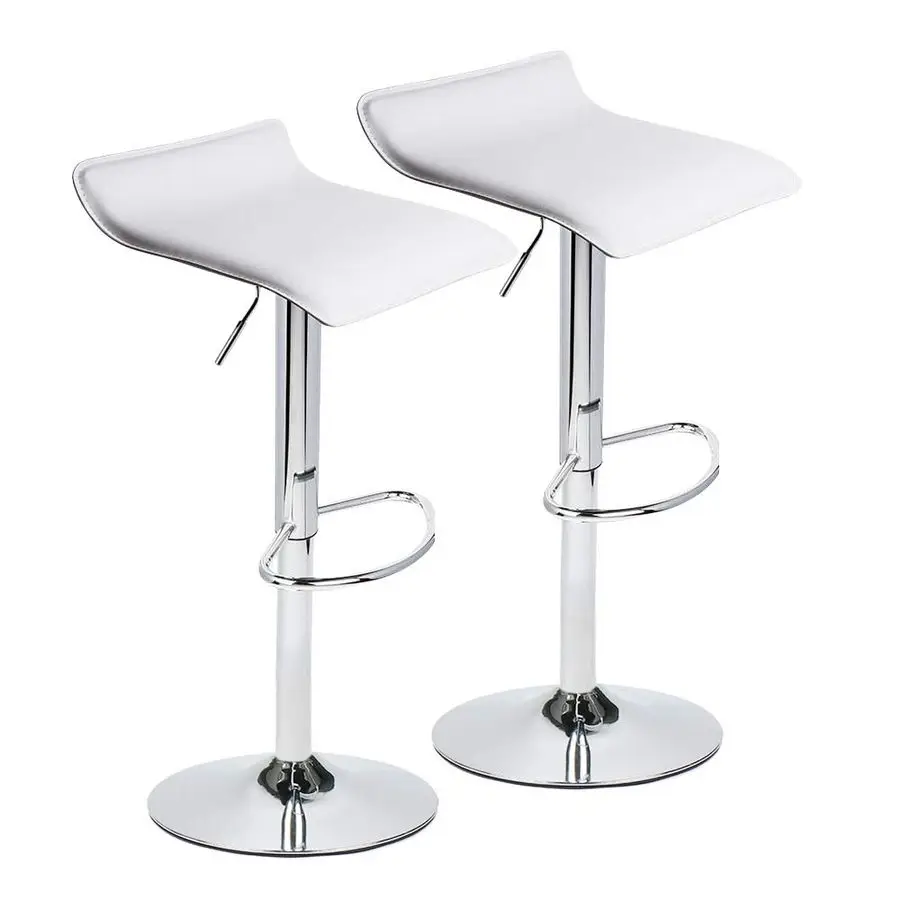 

of 2 Barstool, Adjustable Swivel Bar Stools with PU Leather and Chrome Base, Gaslift Pub Counter Chairs, White