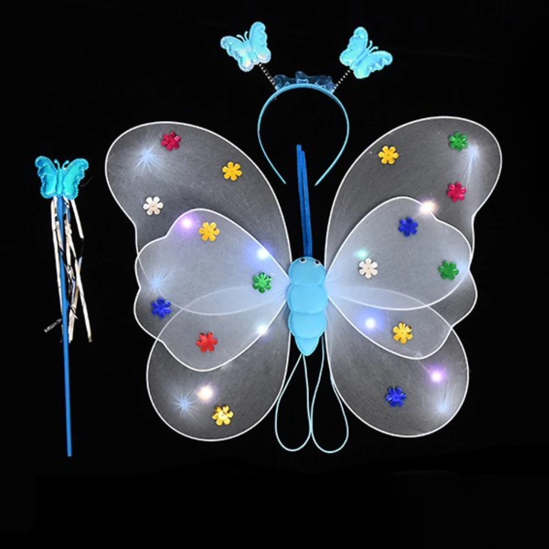 2-6 Year LED Children Costume Props Girls Skirts Luminous Wing Toys Flashing Butterfly Wing Skirt Set Kids Luminous Party Toys