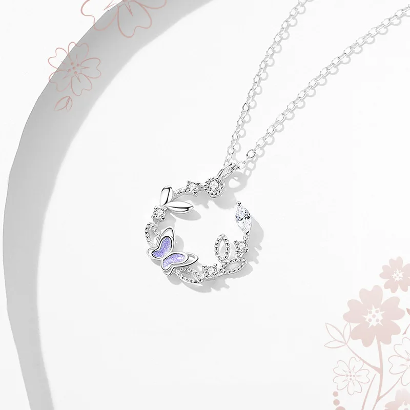 VOQ Silver Color Butterfly Zircon Necklace for Women Sweet Jewelry Gifts Wholesale