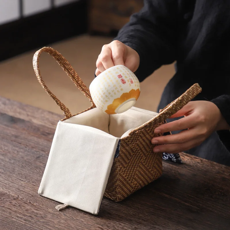 12.5x13cm Retro Chinese style Portable Travel Tea Set Storage Bag Protect cups Outdoor Tea Ceremony Bag