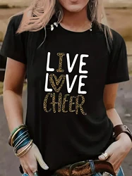 2024 Summer New Live Love Cheer Girl Cheerleading Cheerleader Women Cheer T-Shirt Round Neck Short Sleeved Top