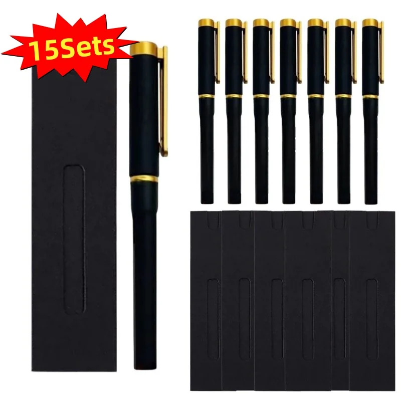 15pcs Gel Pen x 15pcs Black Pen Case for Office Wedding Graduation Business Activities Ideal Promotional Pen Gifts
