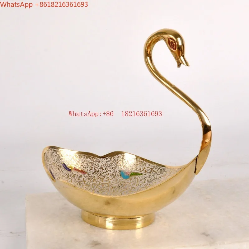 Imported Brass Fruit Plate Swan American Light Luxury Home Snacks Dried Fruit Plate Handicraft Ornament