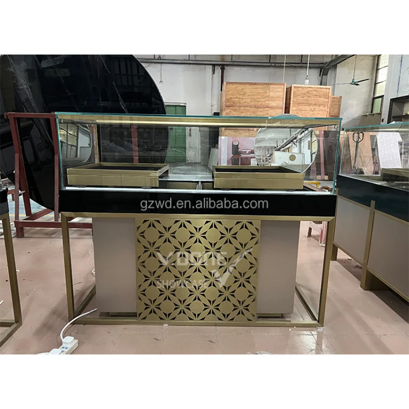 [Customized]Luxury Modern Mall Jewelry Shop Showcase Jewellery Glass Counter Display Furniture Showroom Cabinet Display Rac