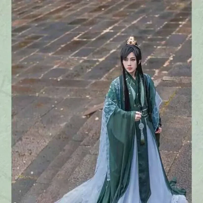 Customized Halloween Nobility Cosplay Costume For Men Oversized Chinese Traditional Vintage Hanfu Green Sets Large Size 5XL