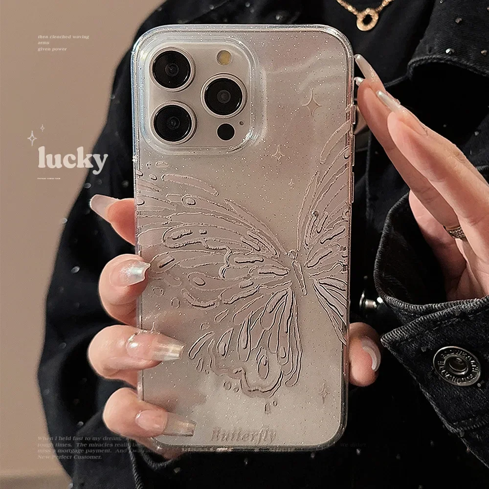 Ins Style Shine Star Butterfly Phone Case for IPhone16 15 14 12 13 11 Pro ProMax Plus X XR Shockproof Phone Cover