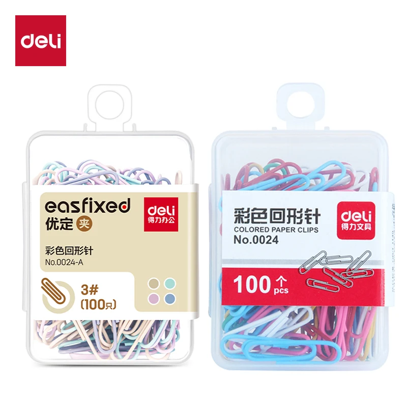 Deli Paper Clip Office Supplies Paper Clip Creative Color Metal Nickel Plated Bookmark Box Set Document Binding 100 pieces/box