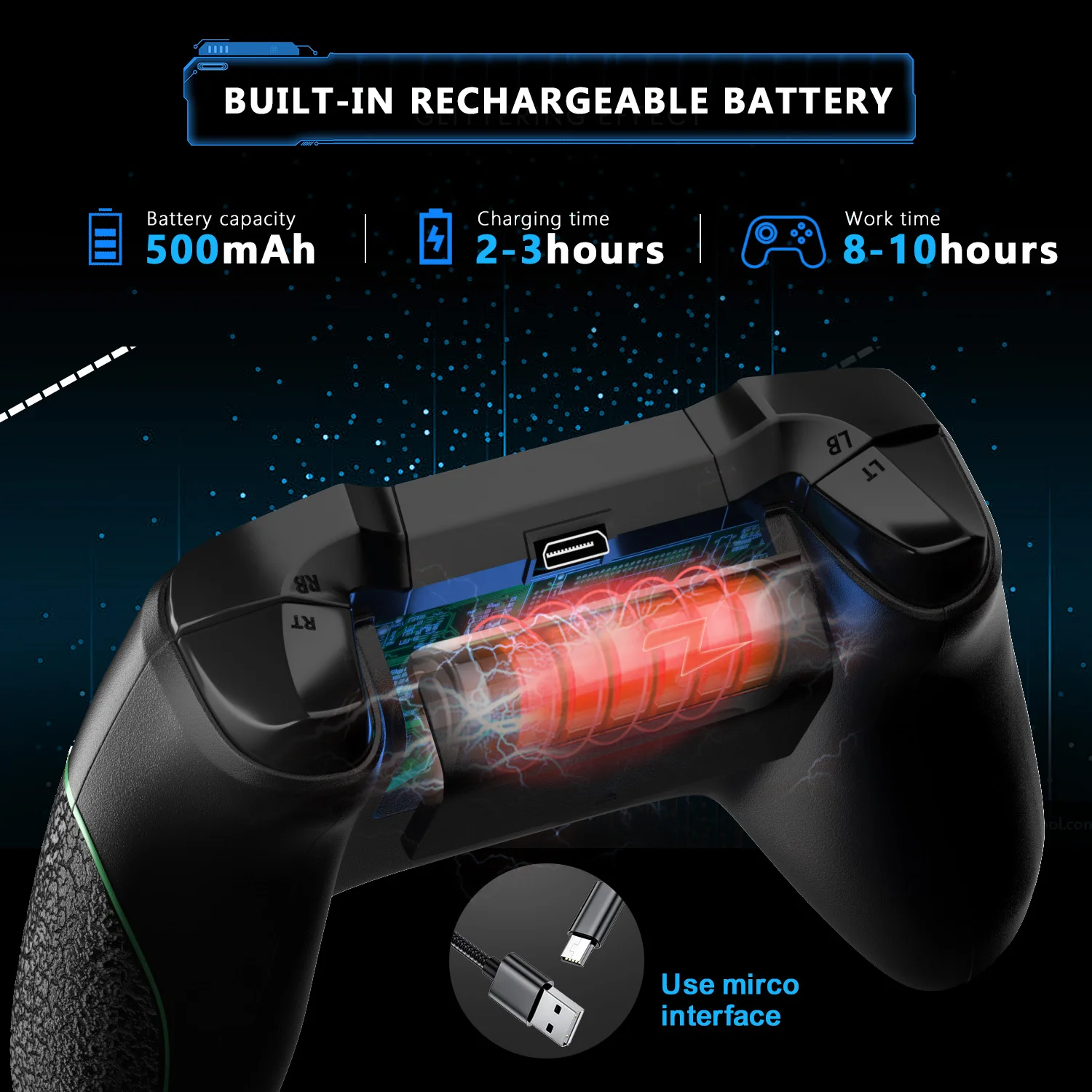 Controller Wireless Xbox One 2.4GHz per PC/PS3/Smart Phone Controller Android/Steam con doppia vibrazione e 600mAh integrato