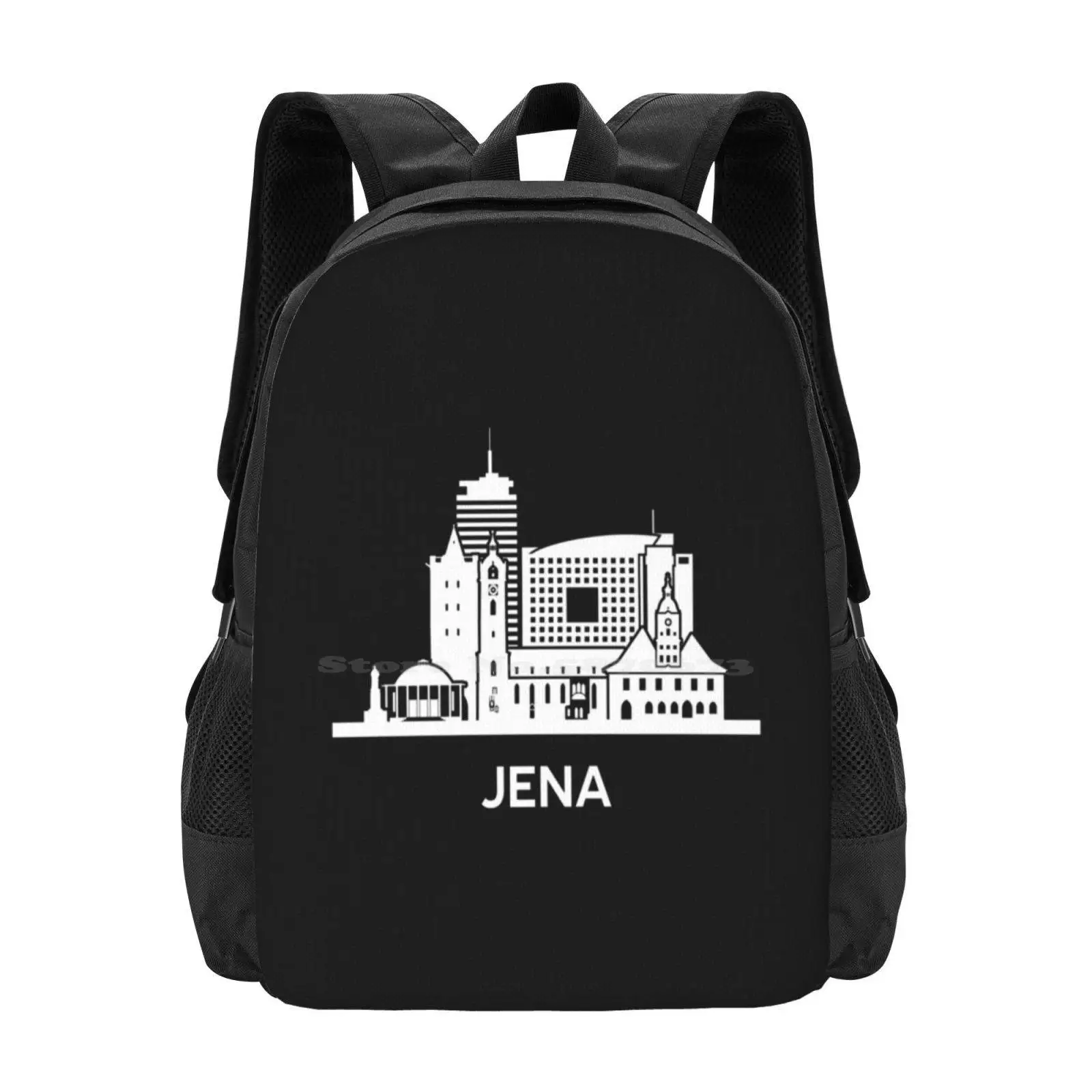 

Jena Skyline , White Pattern Design Bagpack School Bags Jena Thuringia Vector Isolated Germany Travel Symbol Town Location