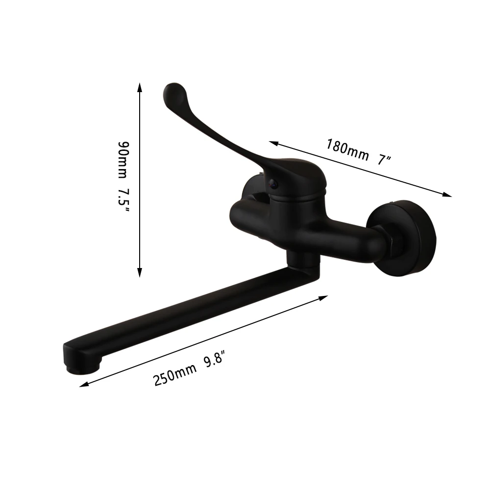 ZAPPO Black Hot Cold Medical Long Handle Faucet Laboratory Hospital Wash Basin Tap Wall Mounted Elbow Touch Mop Pool Faucets
