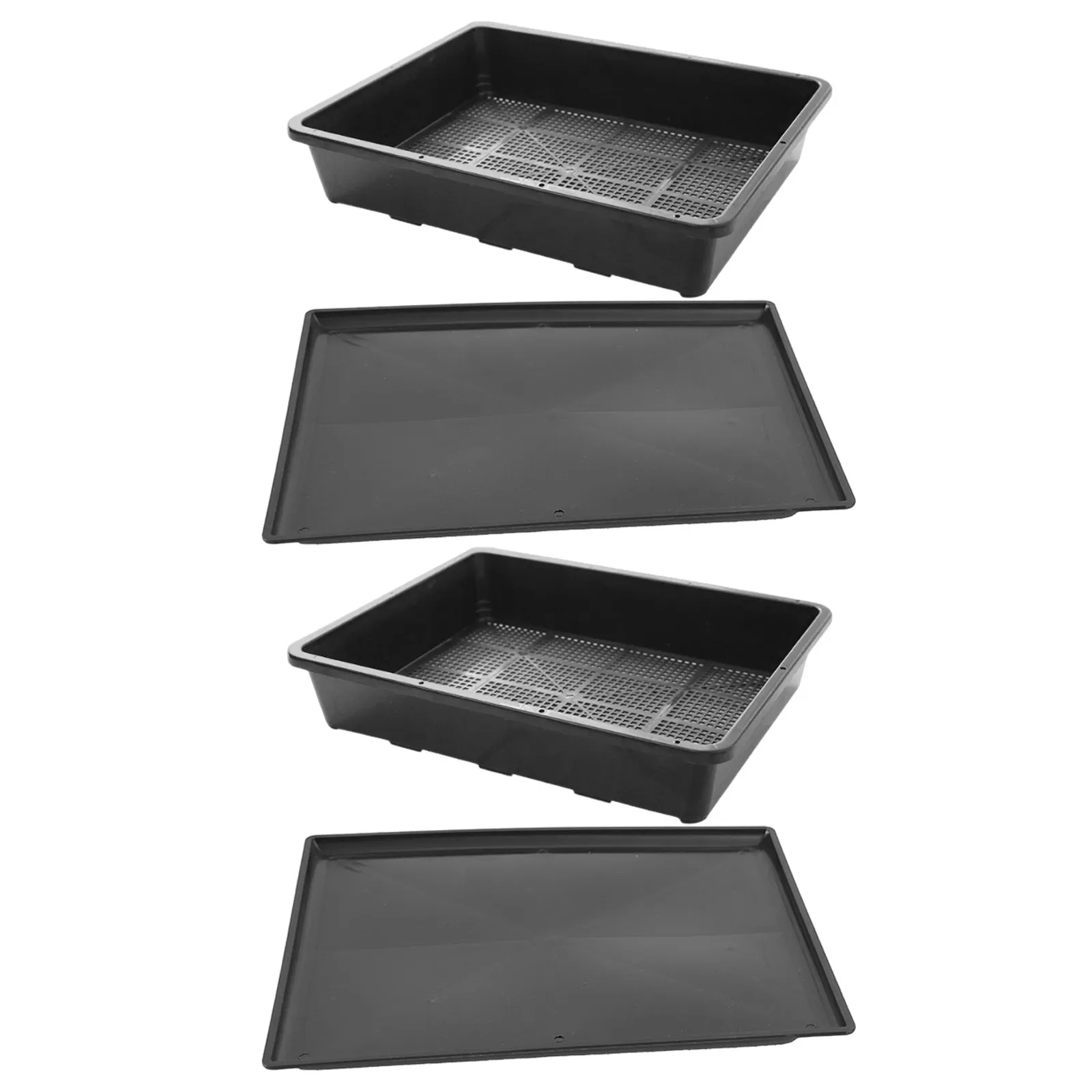 2Set Garden Planting Trays Reusable Seedling Starter Tray Heavy Duty Black Plastic Flat Nursery Seed Germination Tray with