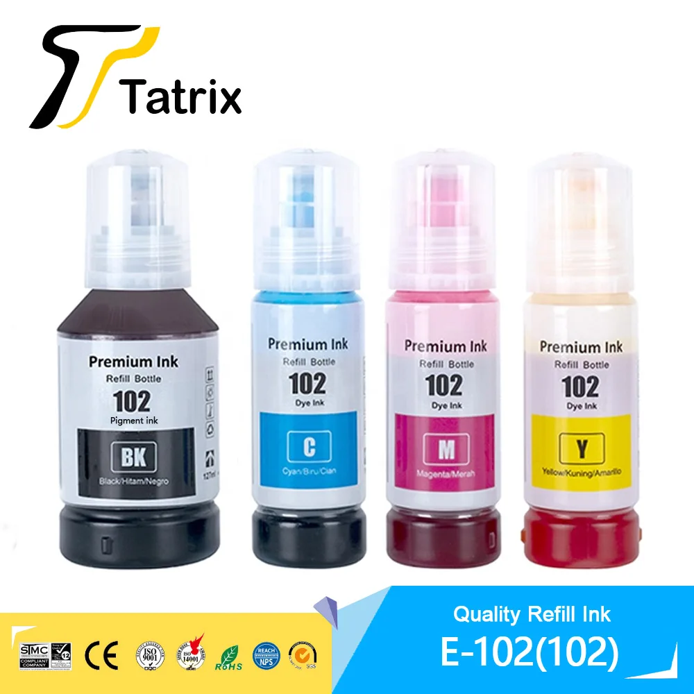 Tatrix Quality Refill Ink For 102 C13T03R140 For Epson EcoTank ET-2700/ET-2750/ET-2751/ET-2756/ET-2850/ET-2851/ET-2856 Printer