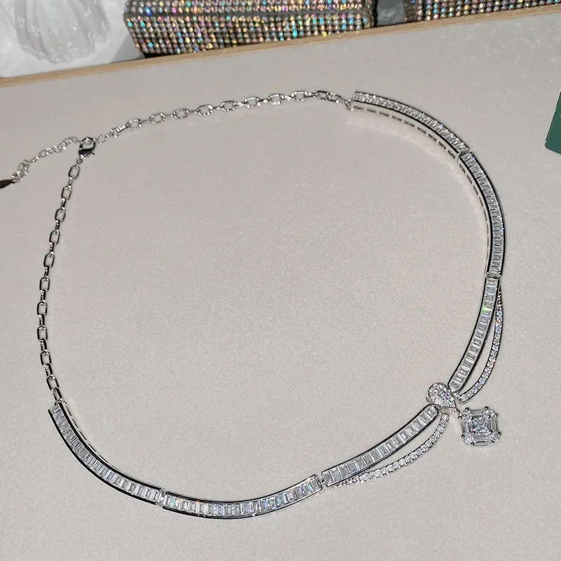 MDLFES Moiss1n الماس نمط العمل الثقيل الخفيفة الفاخرة T-مربع الماس قلادة تألق مليئة بالنجوم