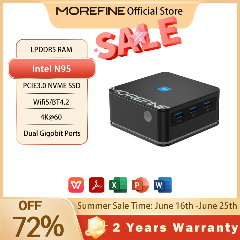 MOREFINE M8S 미니 PC Windows11PRO Intel 12세대 N95 CPU DDR5 3.4MHz 초소형 포켓 컴퓨터 듀얼 LAN 4K@60Hz WiFi5 BT4.2