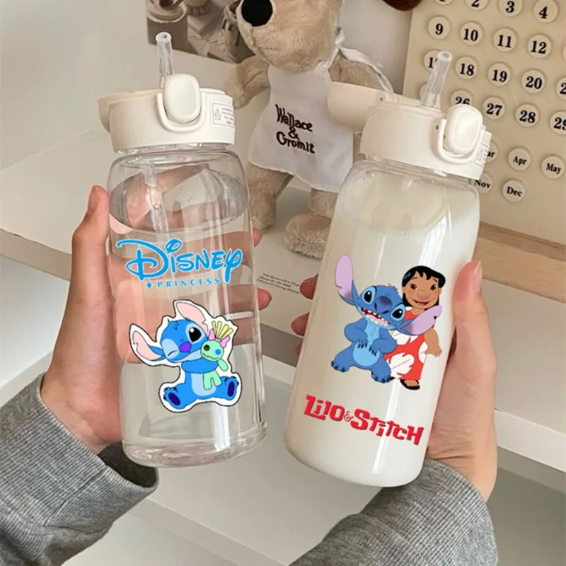 

Пластиковая чашка для воды Disney Lilo & Stitch с прозрачной соломинкой, портативная, для занятий спортом на открытом воздухе, детская, герметичная, для питьевой воды