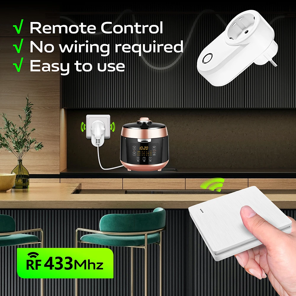 RF Smart Plug Electrical Outlet 433Mhz 220V 15A Socket with Wireless Push Button Wall panel Switch for Light,Home Appliance