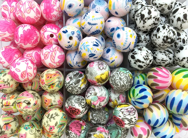 10/20Pcs/Lot New Silicone Beads 15mm Round Soft Printed Beads For Jewelry Making DIY Necklace Bracelet Jewelry Accessories