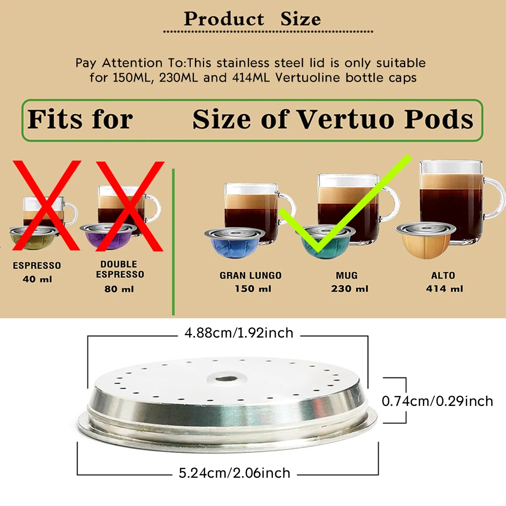 Reusable Coffee Capsule Lid For Reusable Coffee Capsule Discs Refillable Pod Compative With 150/230/414ML Vertuoline Coffee Pods