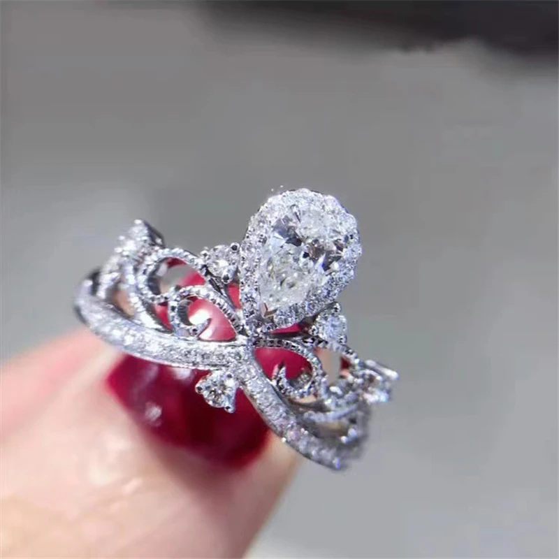 Japanese and Korean high-end simple crown sterling silver diamond ring temperament versatile luxury fashion designer style