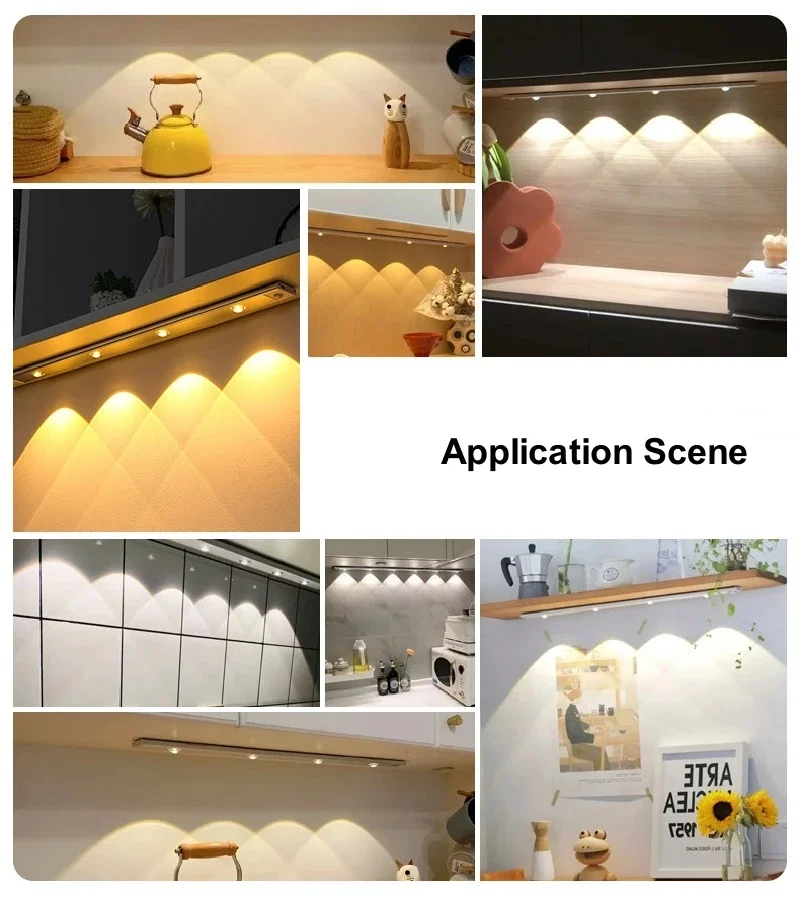 Wireless LED Under Cabinet Light Bar for Kitchen, Bedroom Aisle PIR Motion Sensor Night Light Rechargeable Portable Light Bar