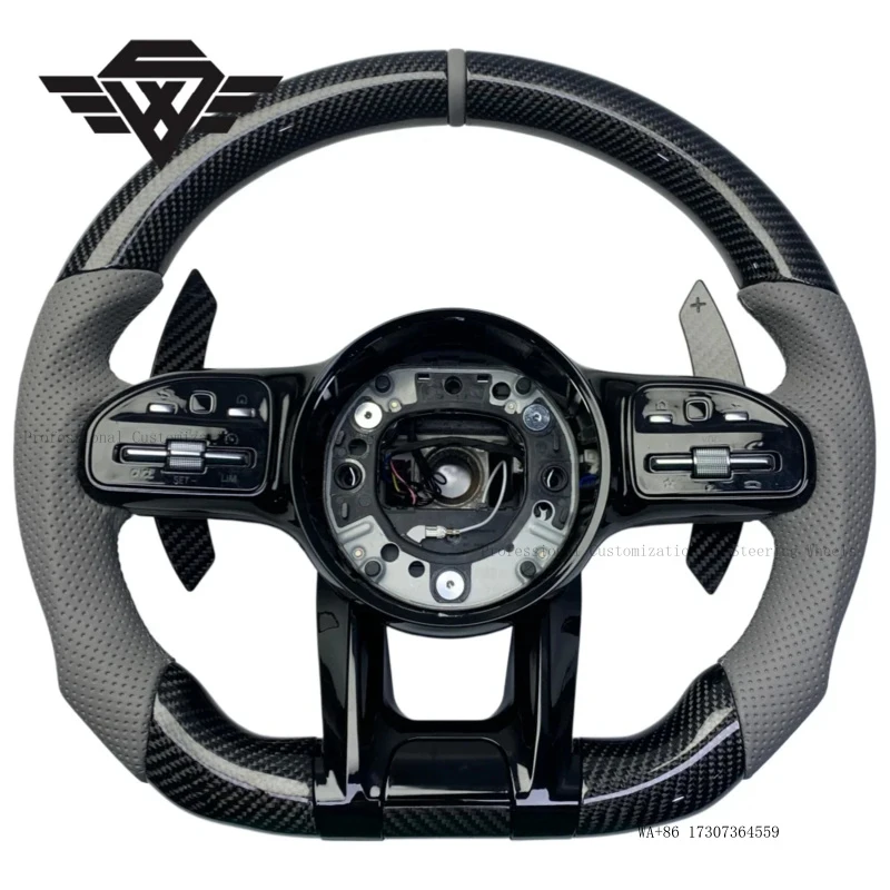 SYX Custom Real Carbon Fiber Leather 3 Spokes Steering Wheel for Mercedes Benz E63 809AMG W205 W223 E Class Sports Style