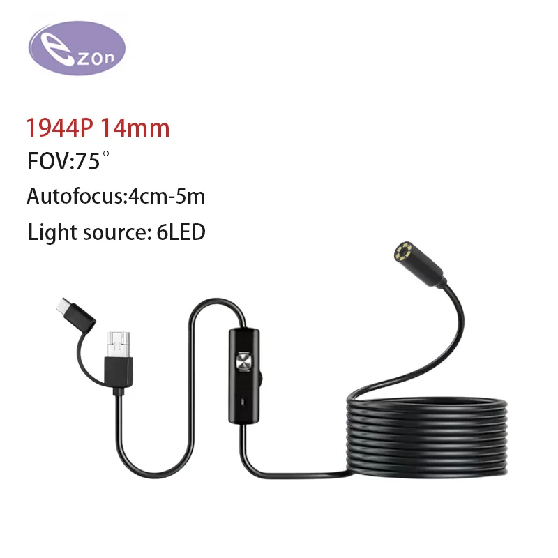 Caméra endoscopique HD USB 14mm, 1944P, avec 6 LED, câble Flexible de, Endoscope d'inspection étanche pour Android, nouveau