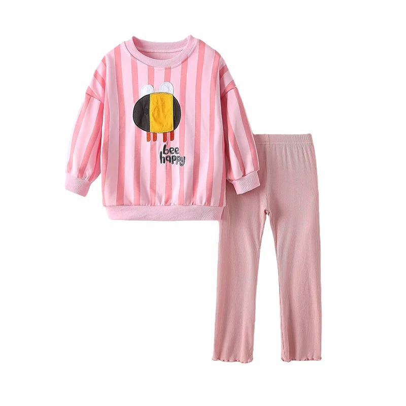 

3-8T Bee Applique Girls Clothing Sets Kids 2 Pcs Sweatshirts + Leggings Long Sleeve Baby Costume Autumn Spring Kids Outfits