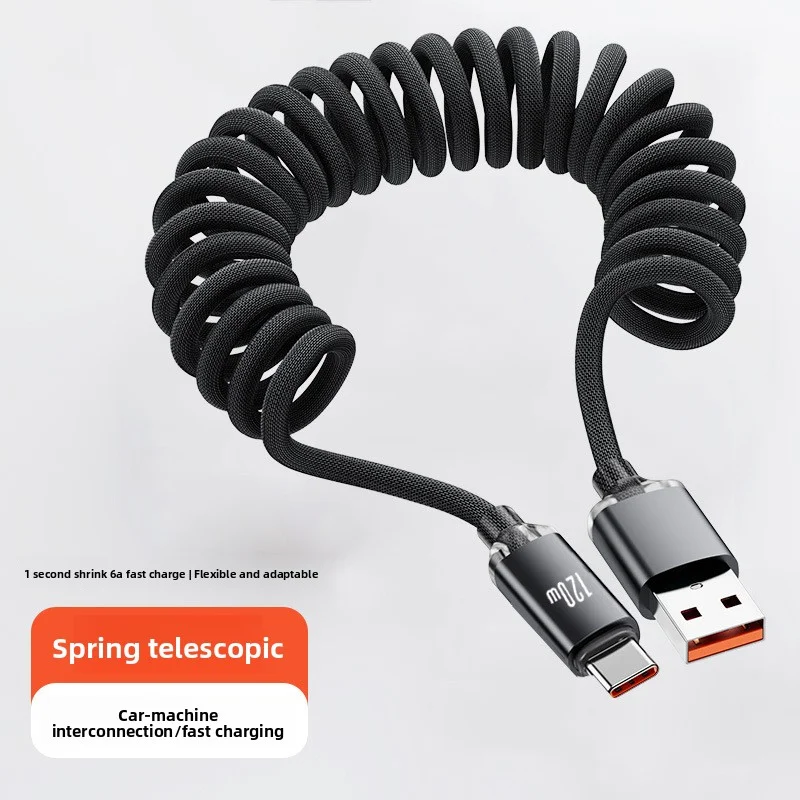 Автомобильный пружинный кабель типа C к C для iPhone 16 15 Xiaomi Samsung PD Кабель для быстрой зарядки USB от A до типа C для Huawei