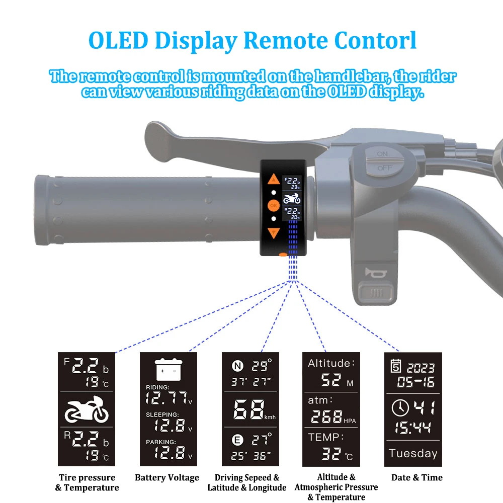 SYS VSYS Q3 Motorcycle Camera OLED Display Wired Controller ,TPMS,GPS,Parking Recording Motorcycle dash cam Dual night vision