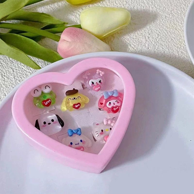 

7Pcs Kawaii Sanrio Cinnamoroll Rings Kuromi Cute Cartoon Students Fingers Decoration Accessoires Openings Adjustabley Toys Girls