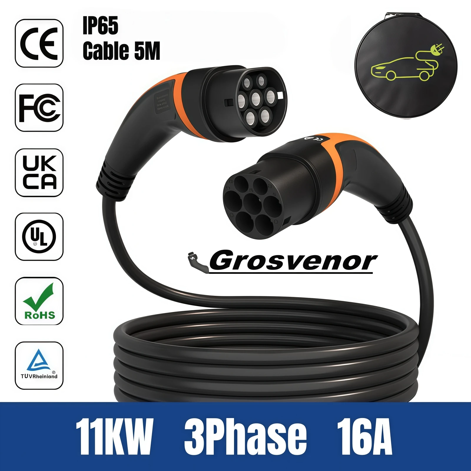 EV Charging Cable Type2 to Type2 Charger Cable 11kw 16A EV Charger Female Plug to Male Plug EVSE Wallbox 5M TPU Cables