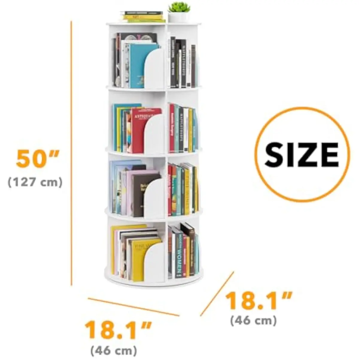 4 Level Swivel Book Tower Round Floor Standing Organizer Modern Space Efficient Storage Unit For Living Room Bedroom Office Kids