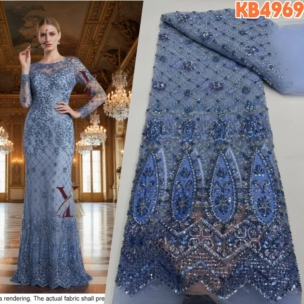 

Нигерийский тюль с последовательностью бисера, африканская ткань, кружевная ткань, высокое качество, 20225, французская сетчатая кружевная ткань для шитья KB4969