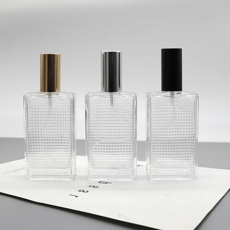 Botellas de Perfume de vidrio vacías de 100ml, Spray de alta gama, botellas de Perfume vacías cosméticas cuadradas negras/plateadas/doradas, Perfume para hombres