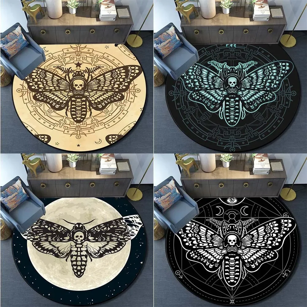 Morte traça gótico crânio impressão padrão circular tapete casa sala de estar sofá quarto decoração piso