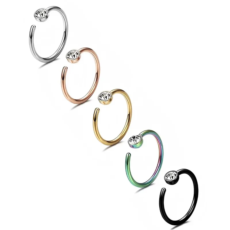 5 unidades de aros para la nariz de 18G, con forma de C, para la nariz, el trago, el cartílago y la hélice, pendientes de aro para la nariz, aros quirúrgicos de acero inoxidable.