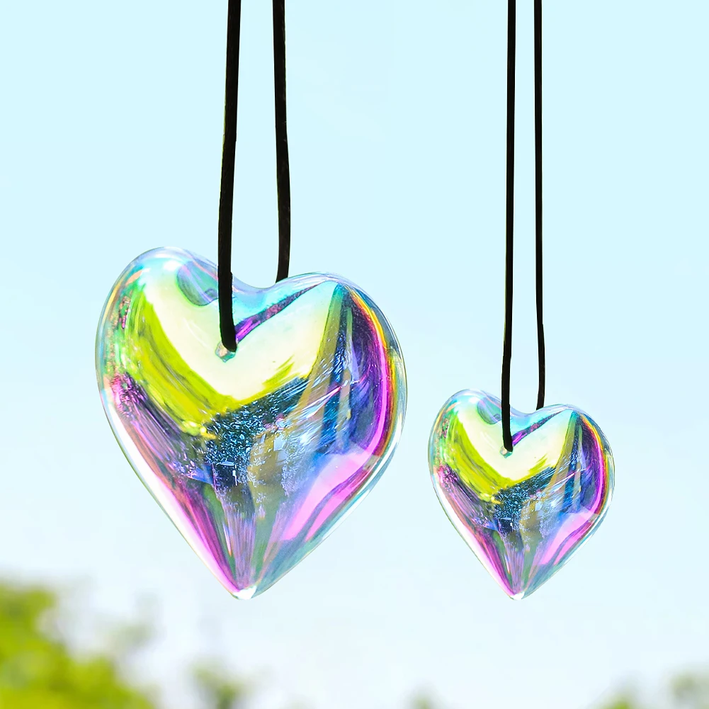 Iridescent Heart Crystal Glossy Prisms Hanging Suncatchers Rainbow Maker Chandelier Lamp Parts
