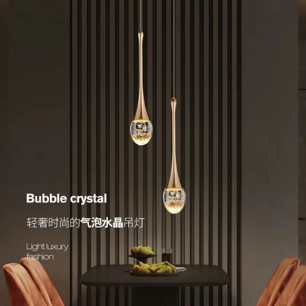 Modern Crystal Pendant Light Water Droplet Small Hanging Lamp Kitchen Island Living TV Wall Bedroom Cafe Home Decor Pendant Lamp