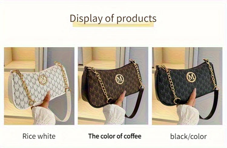 Vintage-Unterarmtasche für Teenager, Briefdruck, Umhängetasche, kleine quadratische Tasche mit Kette, Schulterhandtasche, verstellbarer Umhängetaschengurt – Detail 1