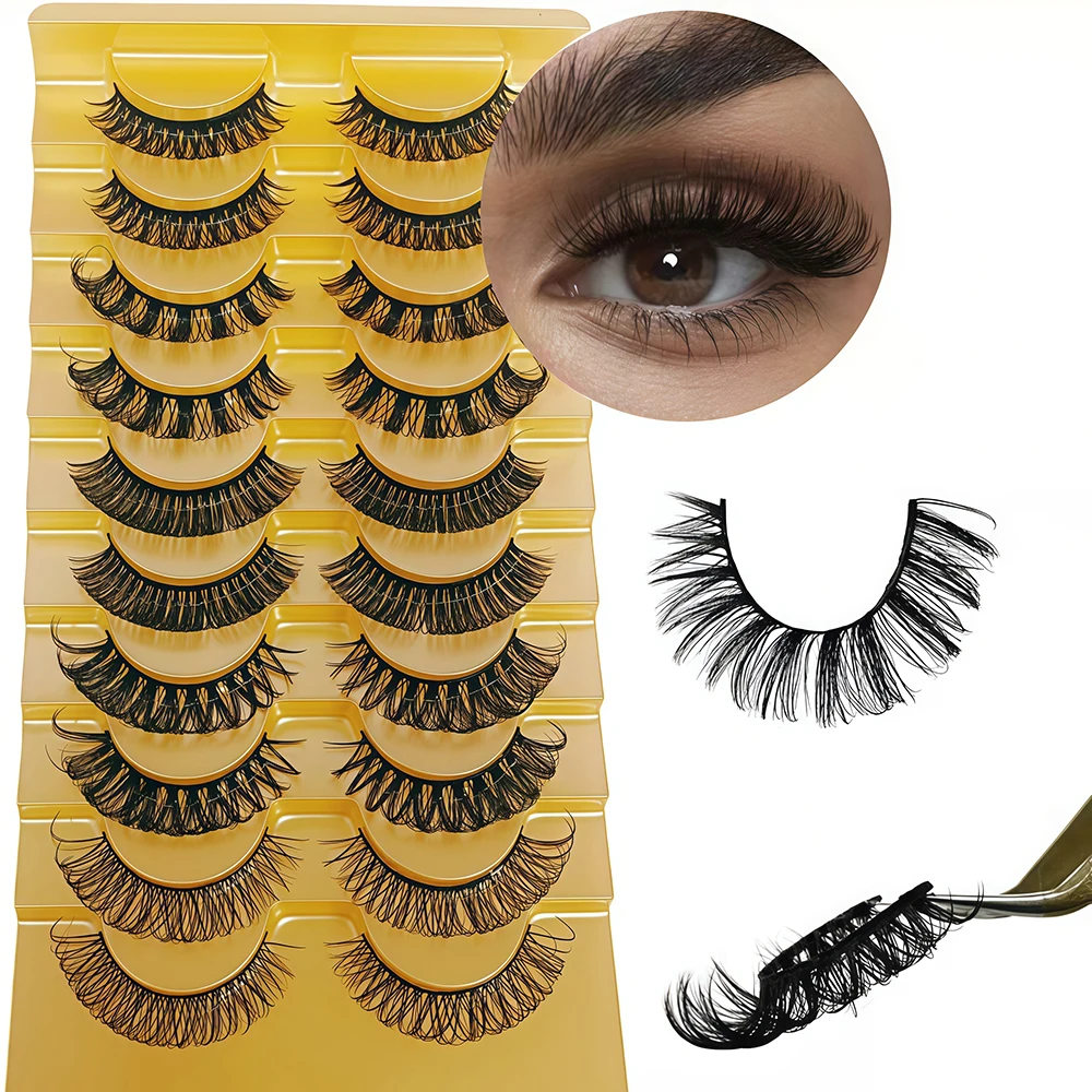 新しいロシア製ロールゴールドシリーズ10ペアミックスセット、厚い立体感のある毛、硬いステム、誇張されたまつげ