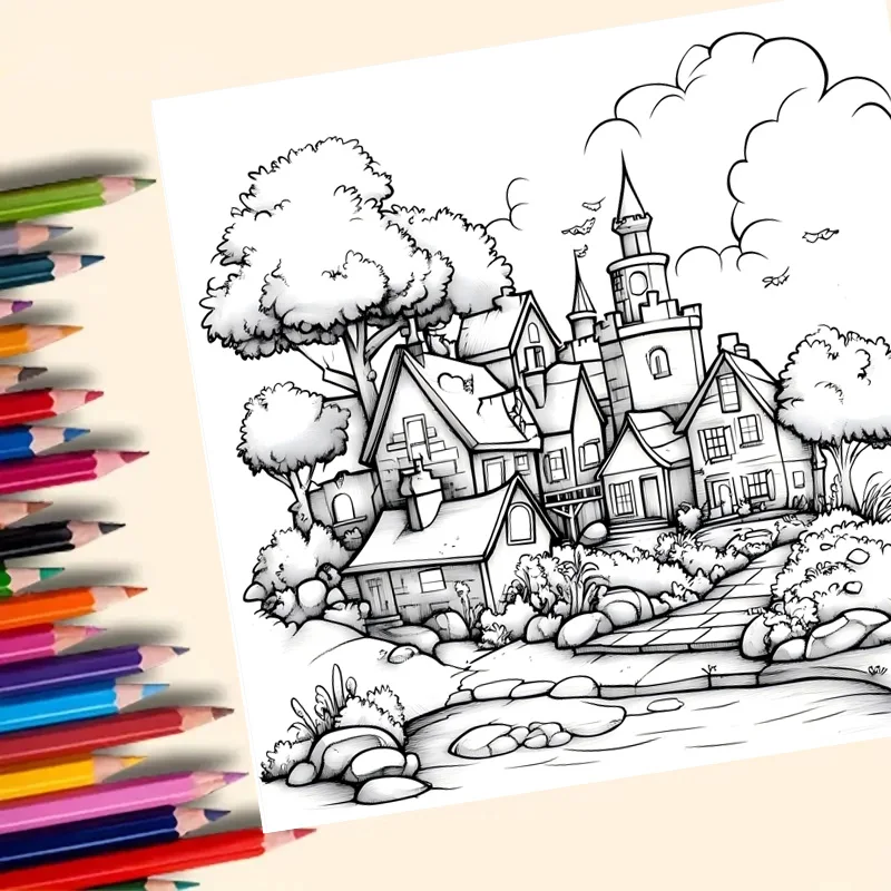 ENCHANTED FOREST Adult Coloring Book, Realistic Scenic Landscape Patterns, Stress Relief Relaxation Creative Drawing Art Book image 3