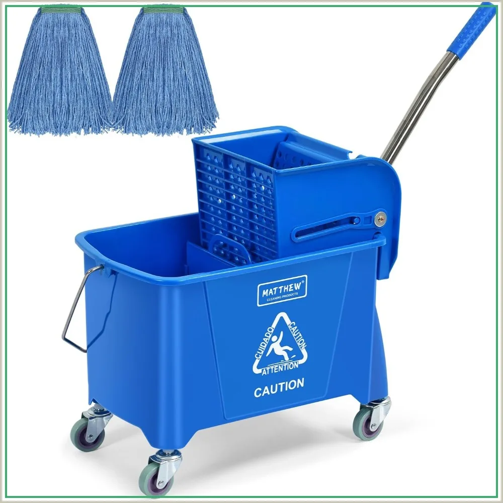 

Compact 22Qt Mop Bucket with Side Press Wringer & Wheels, Portable Floor Cleaning, Ideal for Home & Commercial Use