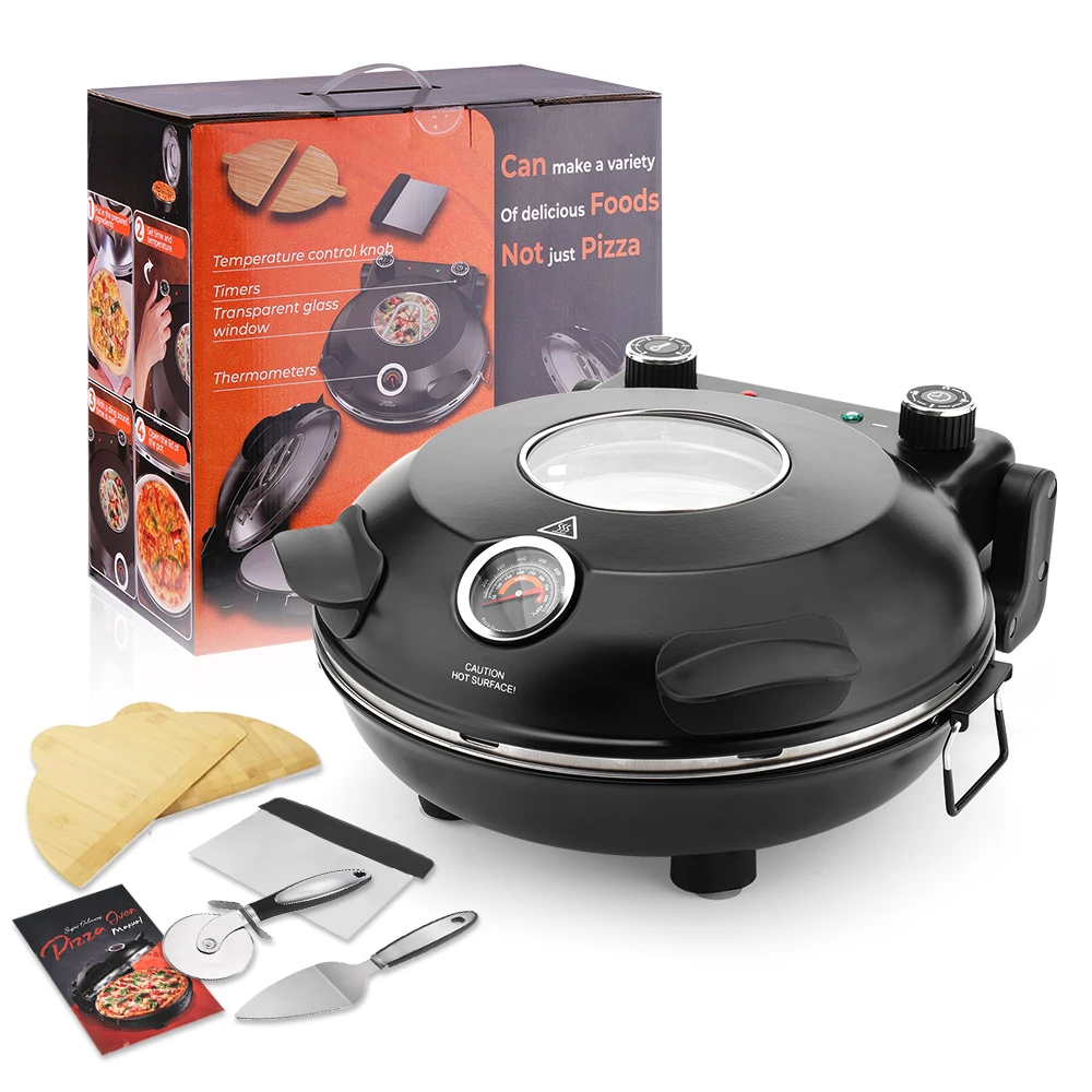 Pizza-Ofenmaschine, Küche, Haushalt, elektrisch, platzsparend, doppelseitig, beheizt, Pizza-Maker, großes Sichtfenster, bis zu 420 ° C