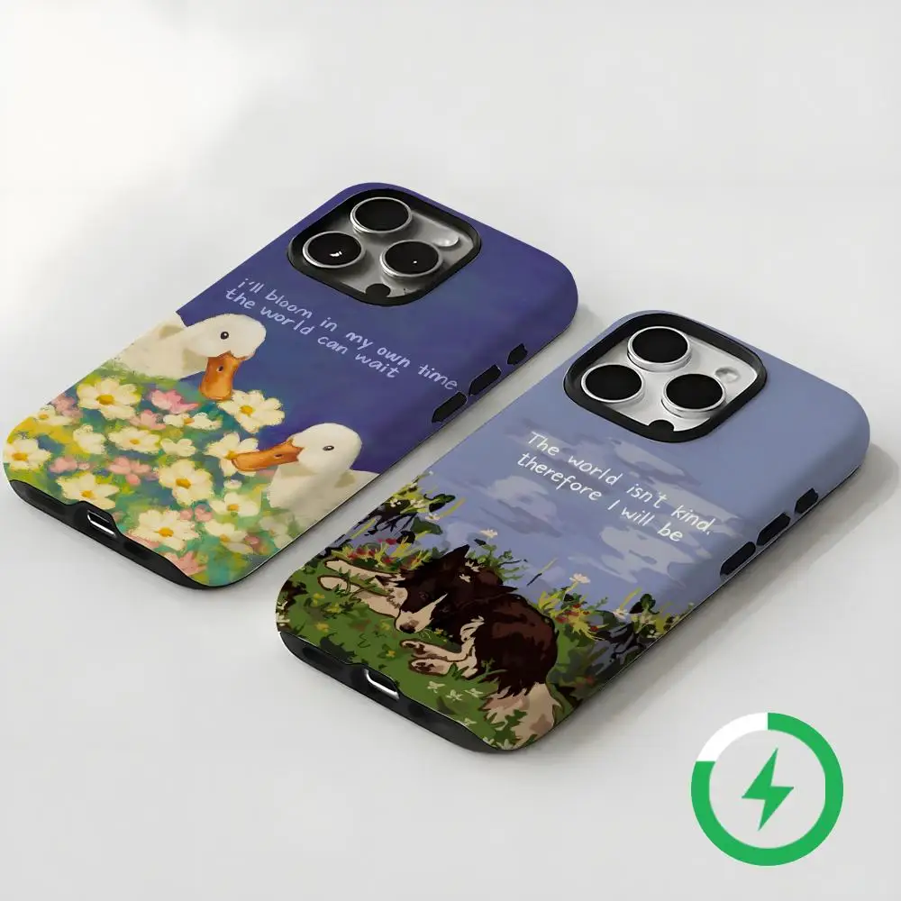 Phone Case Magnetic 2-in-1 Glossy shell For iPhone17 16e 16 15 14 13 12 11Pro Max Plus  Animals that heal the soul