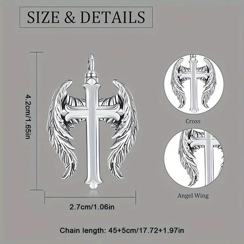 الصليب أجنحة مجوهرات جنائزية للرماد جرة قلادة قلادة تذكارية لرماد الإنسان من أحبيقين قلادة تذكار للرجال Wo #4