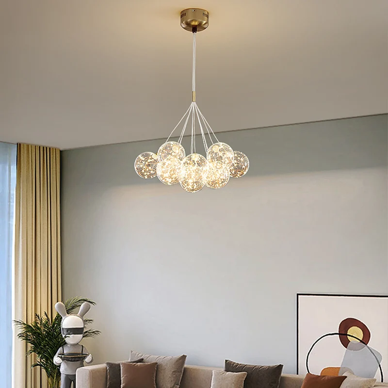

Nordic Light Luxury LED Gypsophila Chandelier for Home Living Bedroom Dining Room Glass Ball Lamp Creative Indoor Lighting Decor