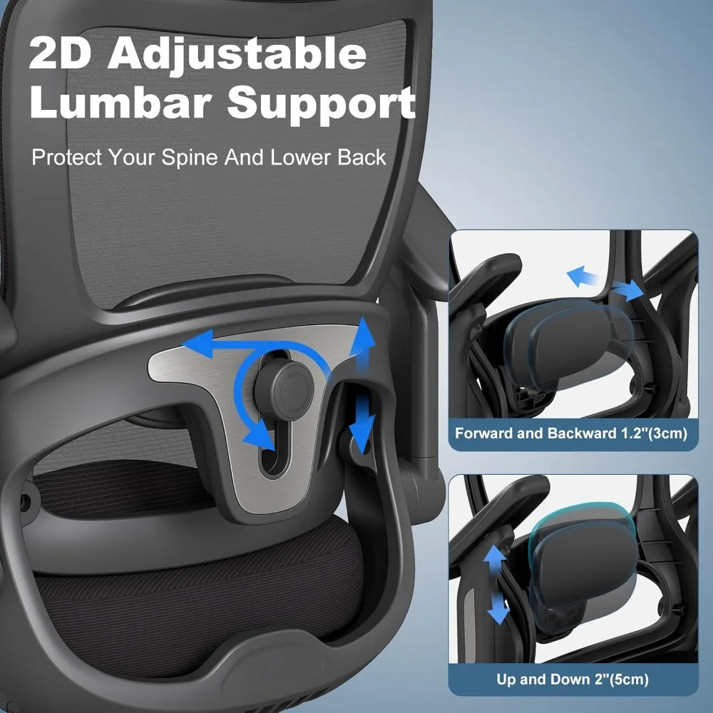 Kursi kantor ergonomis berbahan mesh dengan sandaran tangan 4D yang dapat disesuaikan, sandaran kepala 3D, dan sandaran punggung 2D untuk kemiringan 90-135 derajat