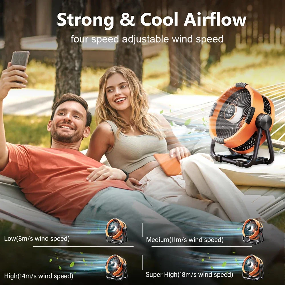 Camping Fan 20000mAh Rechargeable Portable Outdoor Camping Fan Camping Tent Ceiling Fan Air Circulator with Light Remote Control