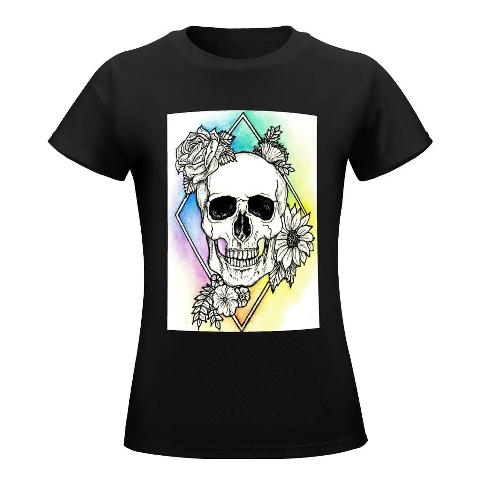 Rainbow Skull T-Shirt Blouse Female clothing hippie clothes clothes for woman